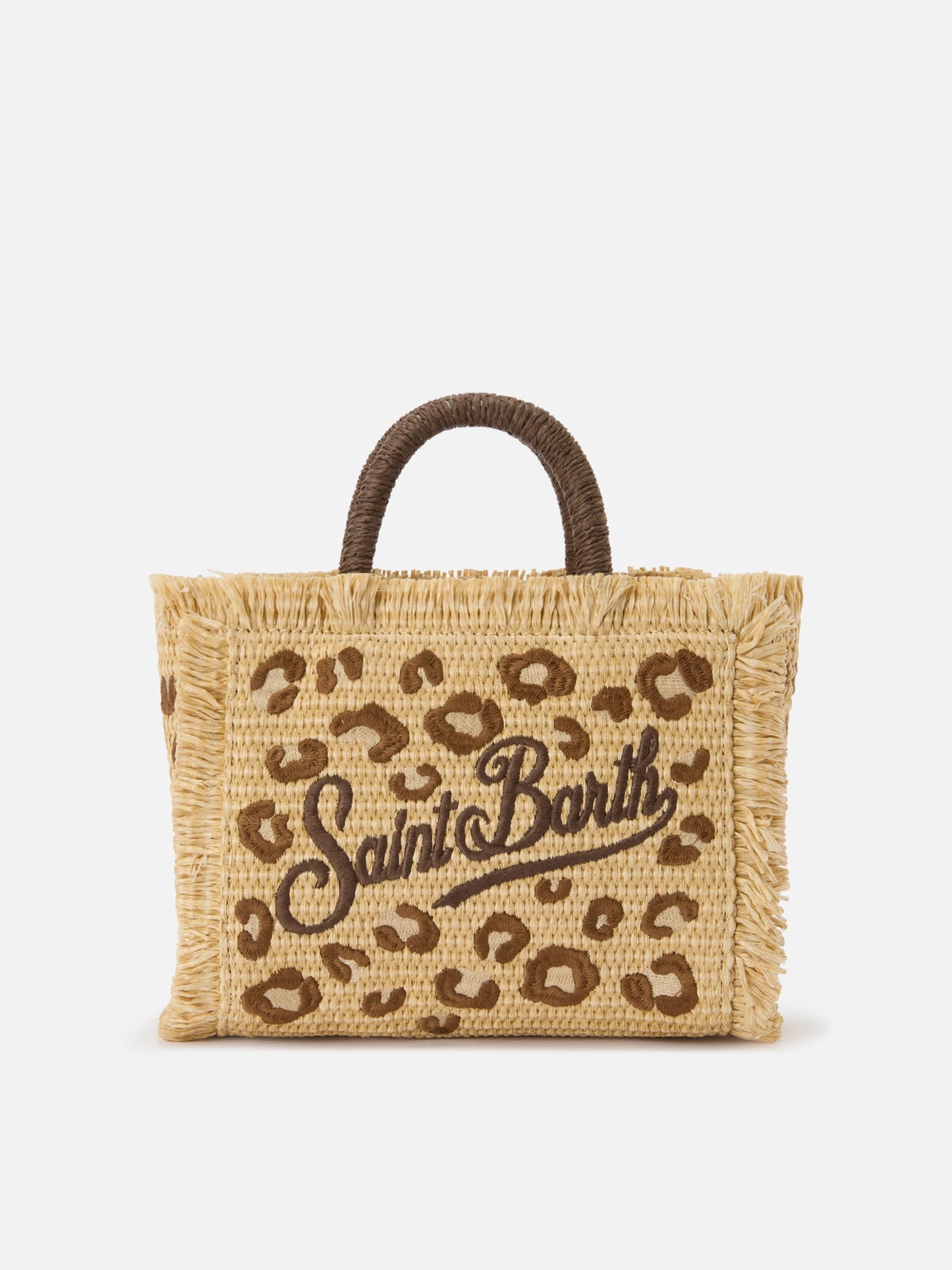 Colette straw effect bag with leopard embroidery