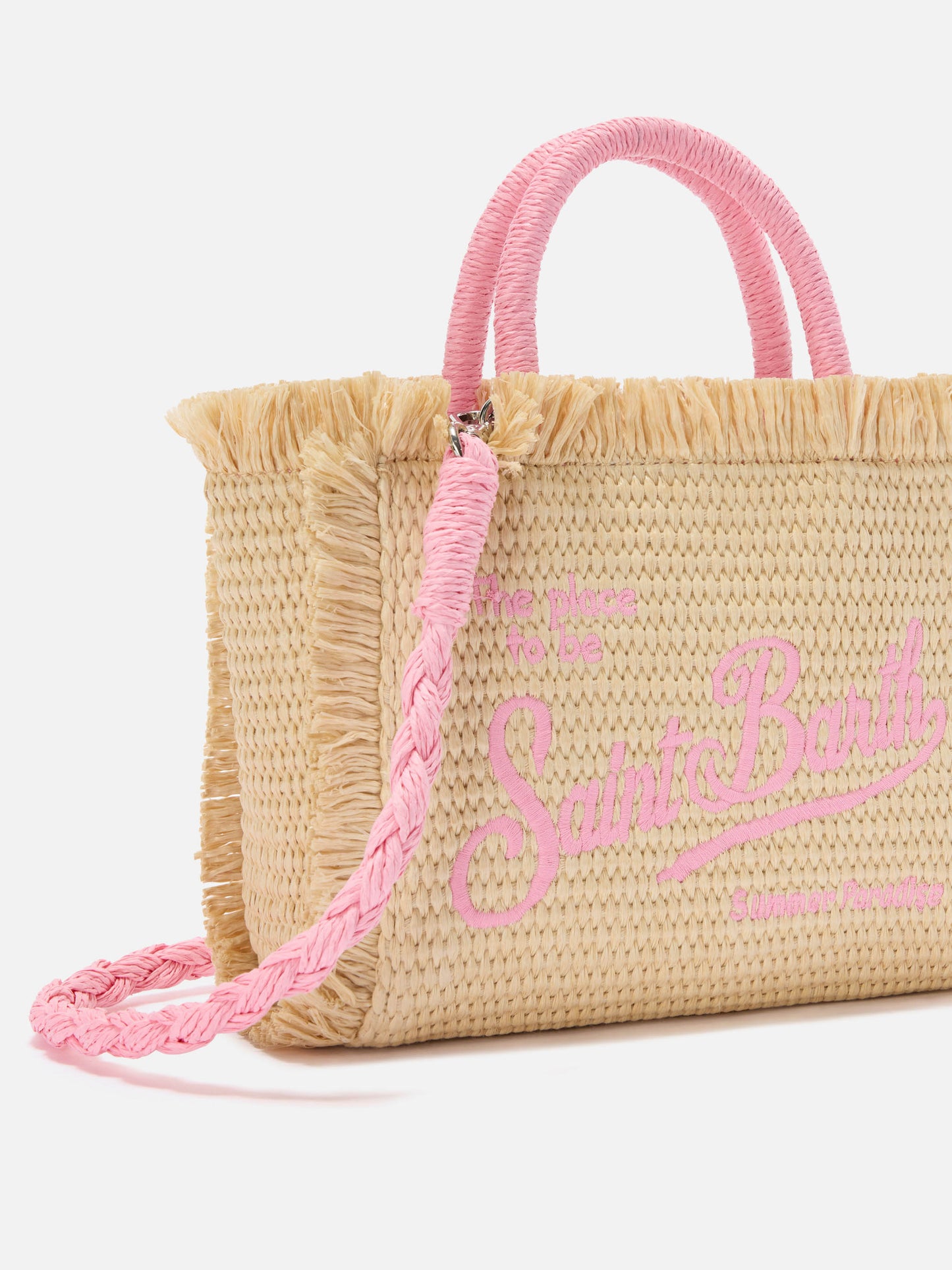 Vanity mini straw effect bag with embroidered logo