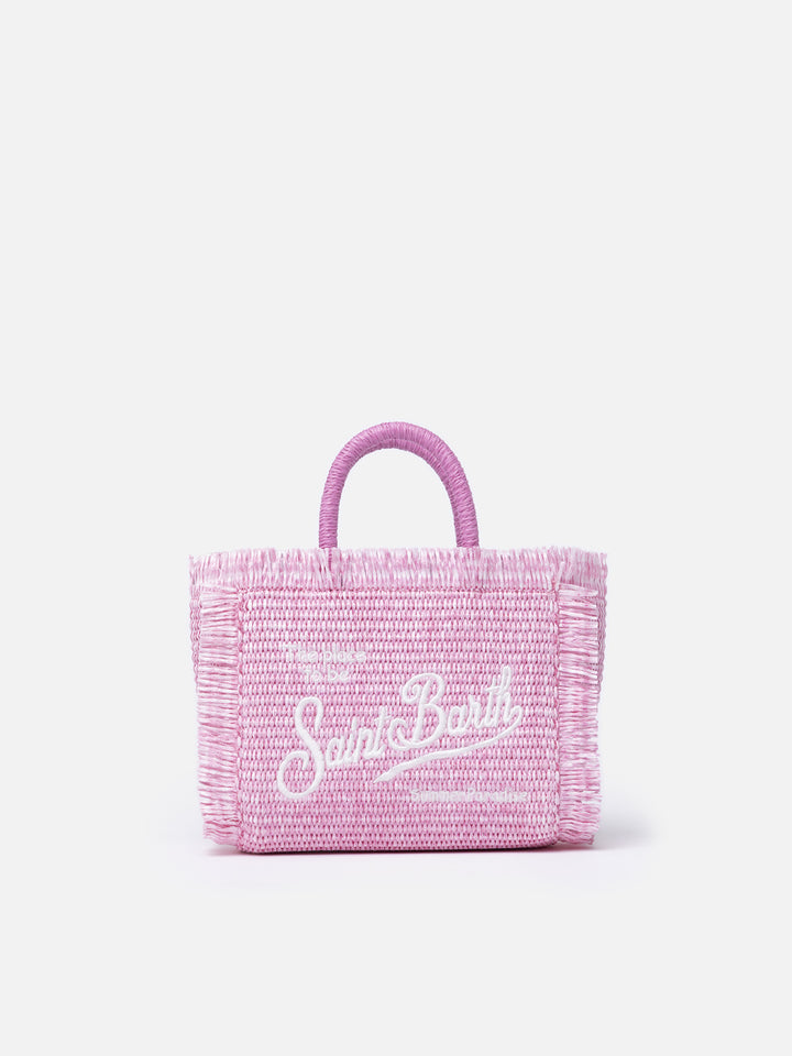 Borsa Mini Vanity in paglia rosa