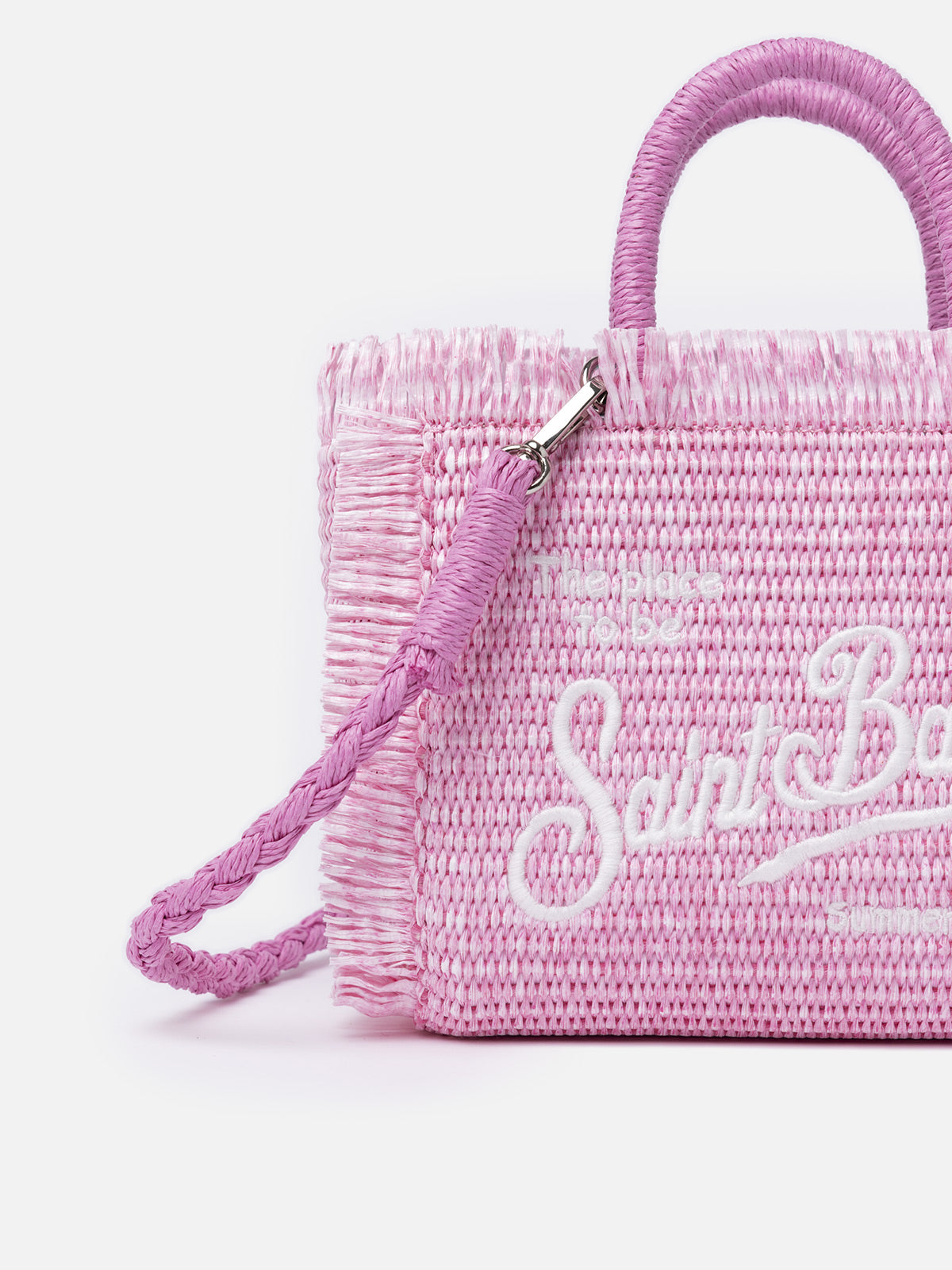 Borsa Mini Vanity in paglia rosa
