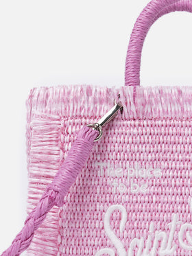 Borsa Mini Vanity in paglia rosa