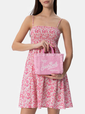 Borsa Mini Vanity in paglia rosa