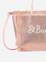 Borsa Mini Vanity con frange e strass rose gold