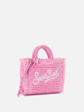 Vanity straw effect micro bag with pink details