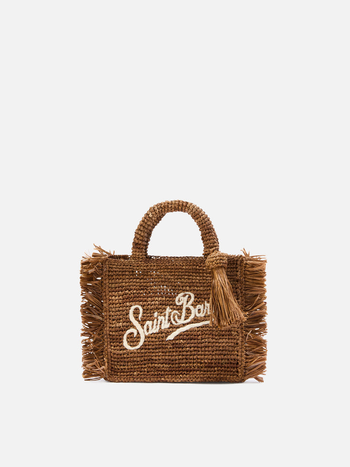 Brown Vanity mini raffia bag with side fringes