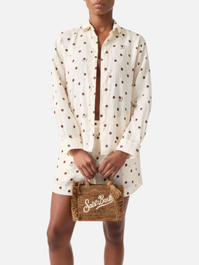 Brown Vanity mini raffia bag with side fringes
