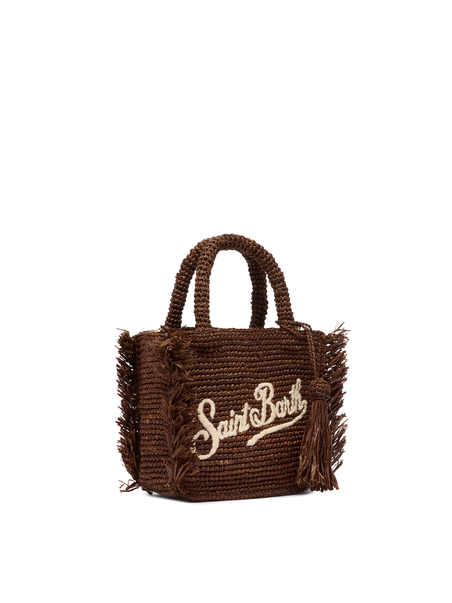 Borsa Mini Vanity rafia con frange e ricamo Saint Barth