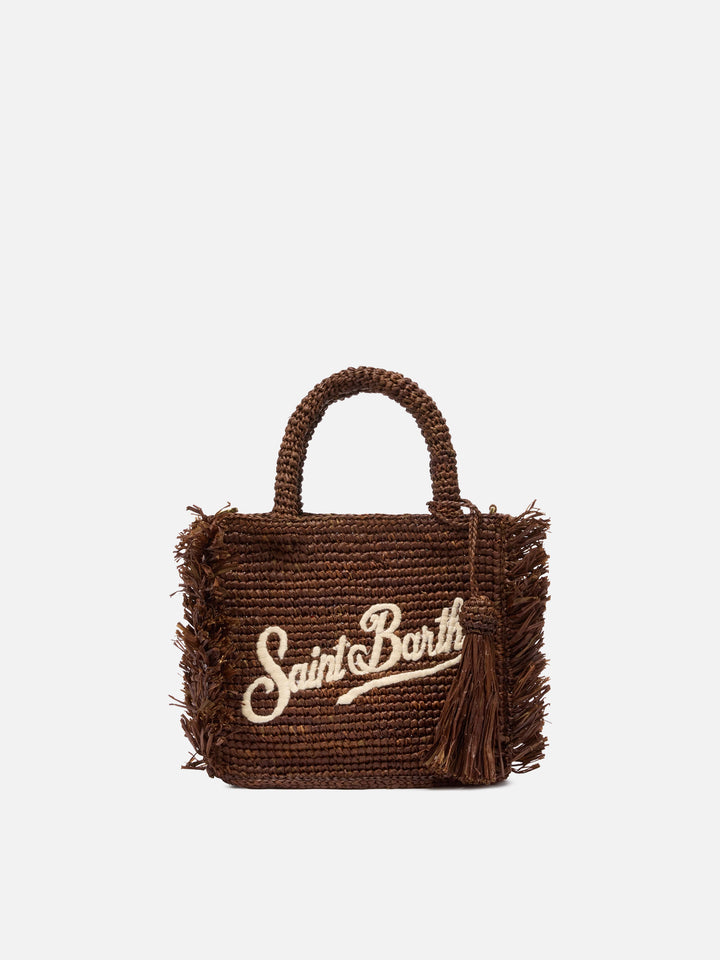 Mini Vanity Raffia Fringes bag with Saint Barth embroidery