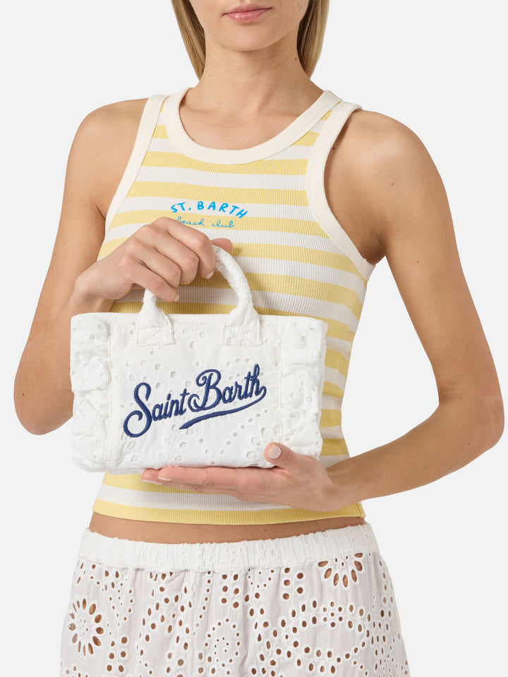 White Vanity mini volant bag in broderie anglaise cotton