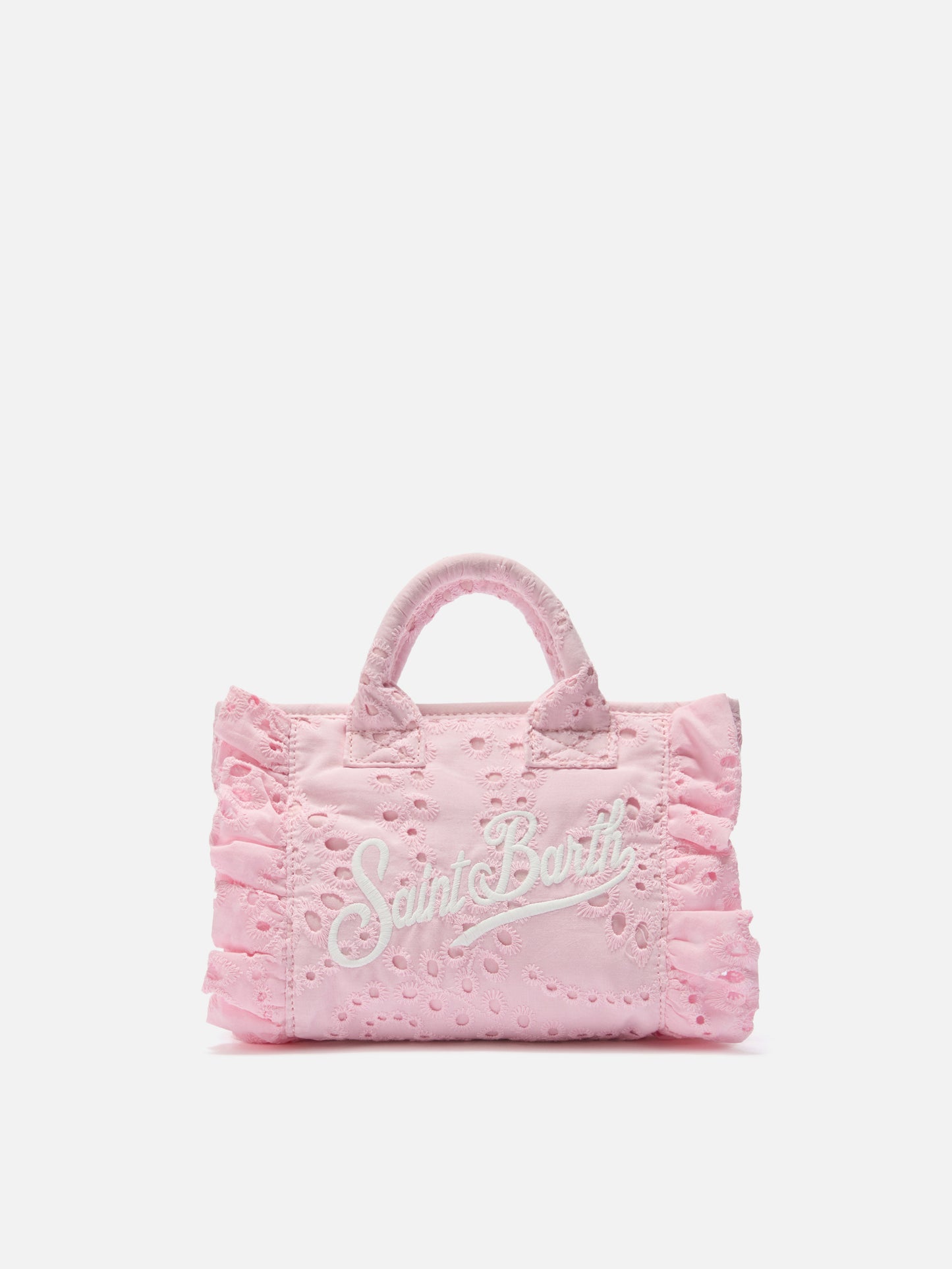 Borsa Vanity mini volant in cotone sangallo rosa