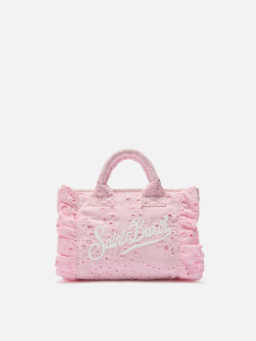 Borsa Vanity mini volant in cotone sangallo rosa