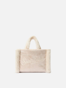 Vanity Mini Shearling Soft Handbag in beige shearling