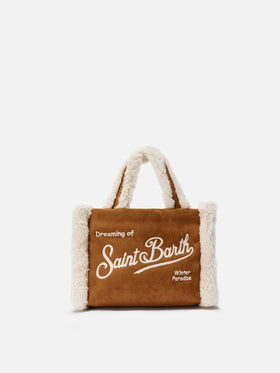 Vanity Mini Shearling Soft Handbag in camel shearling