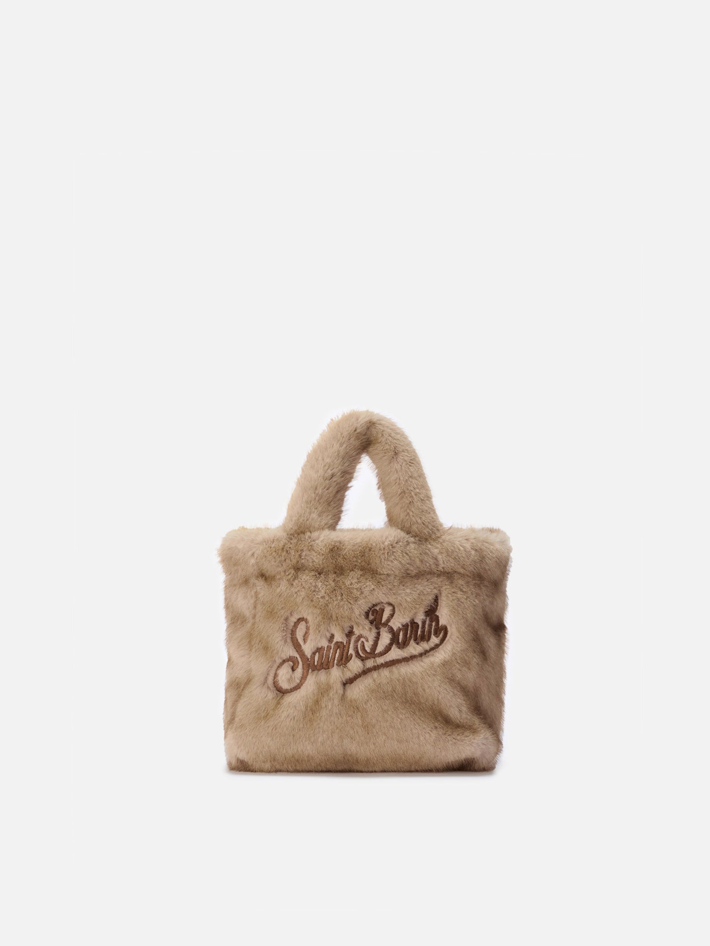 Borsa morbida a mano Vanity Mini Soft in faux fur beige