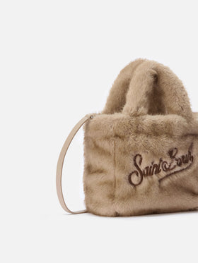 Vanity Mini Soft Handbag in beige faux fur