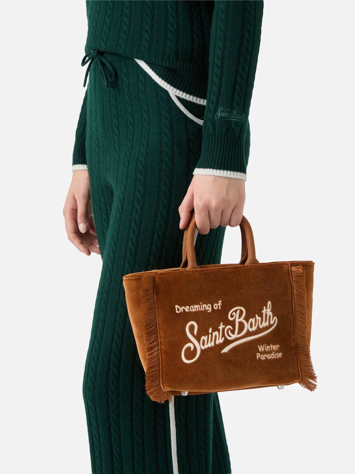 Vanity Mini Velvet Handbag in brown velvet and faux suede