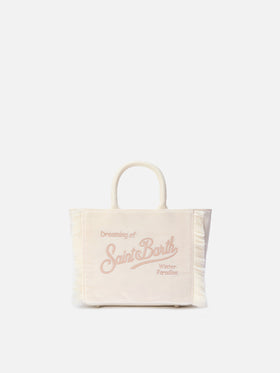 Vanity Mini Velvet Handbag in white velvet and faux suede