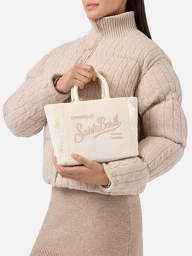 Vanity Mini Velvet Handbag in white velvet and faux suede