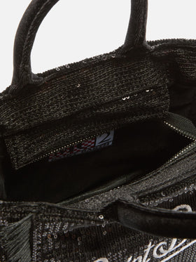 Borsa a mano Vanity Mini Velvet in velluto e paillettes nero