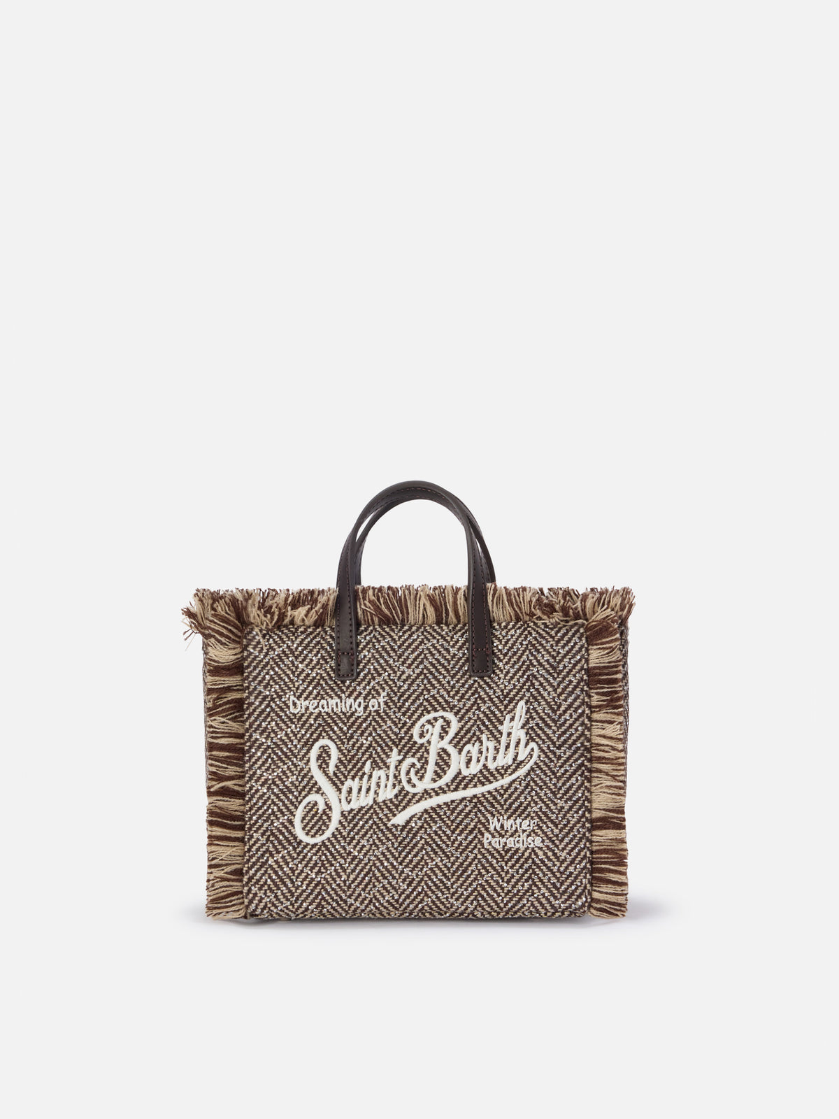Borsa Mini Vanity multicolor in misto lana con motivo spigato e strass