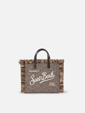 Borsa Mini Vanity multicolor in misto lana con motivo spigato e strass
