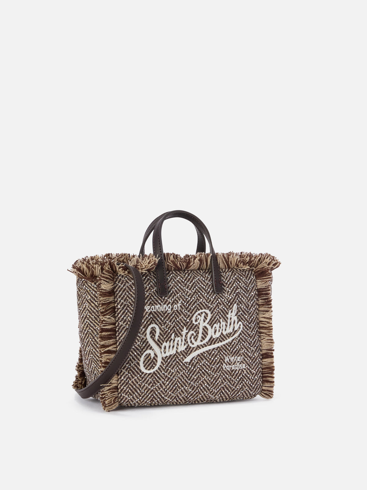 Borsa Mini Vanity multicolor in misto lana con motivo spigato e strass