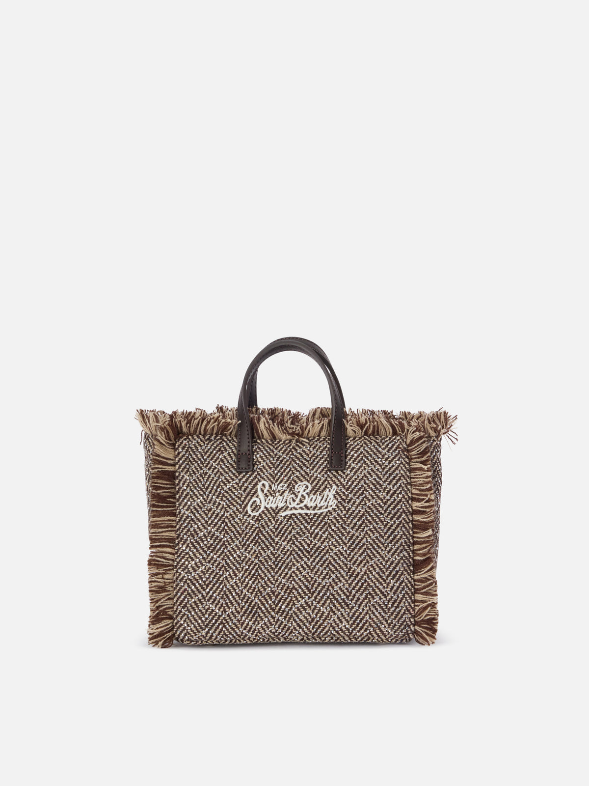 Borsa Mini Vanity multicolor in misto lana con motivo spigato e strass