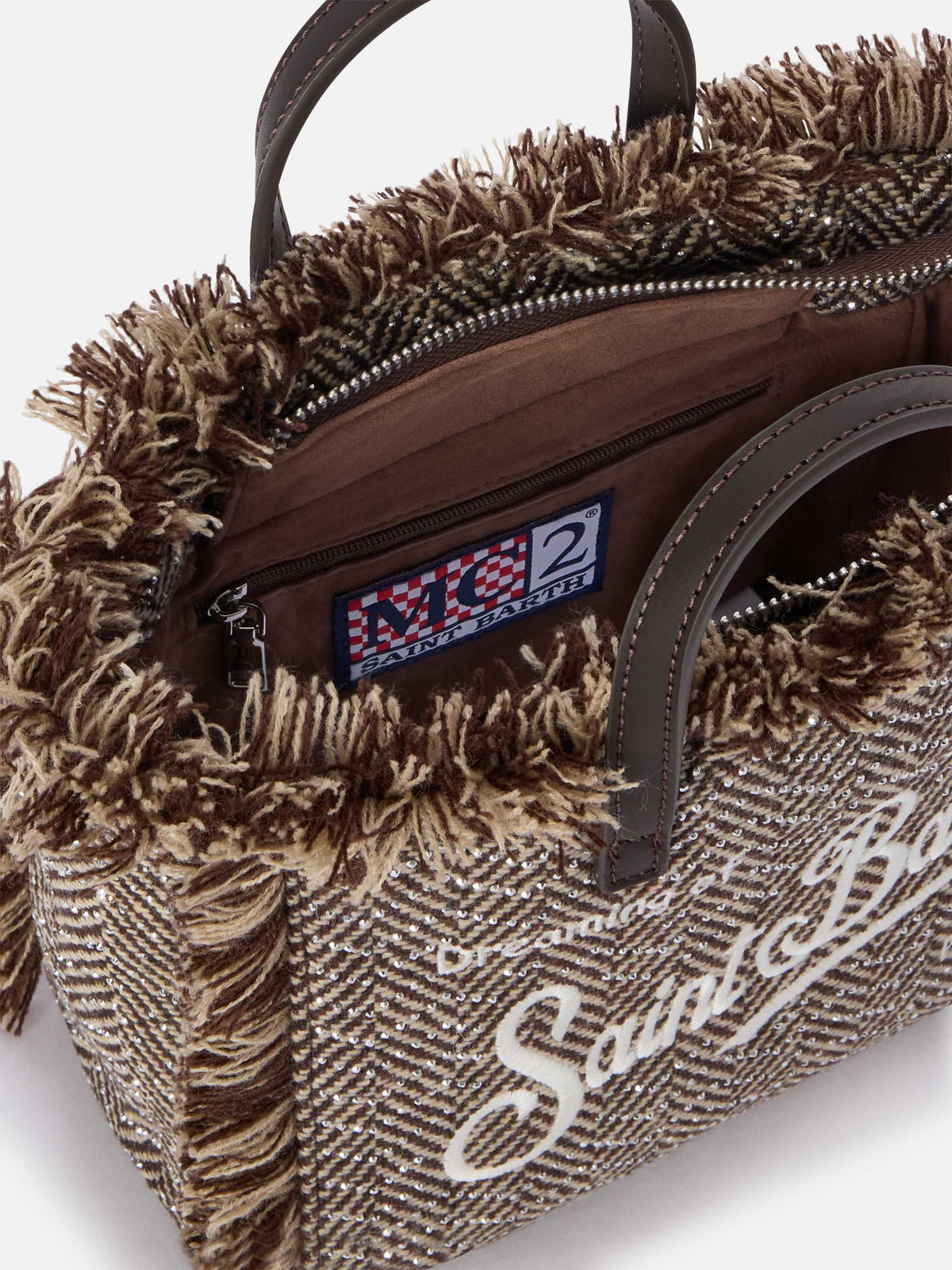 Borsa Mini Vanity multicolor in misto lana con motivo spigato e strass