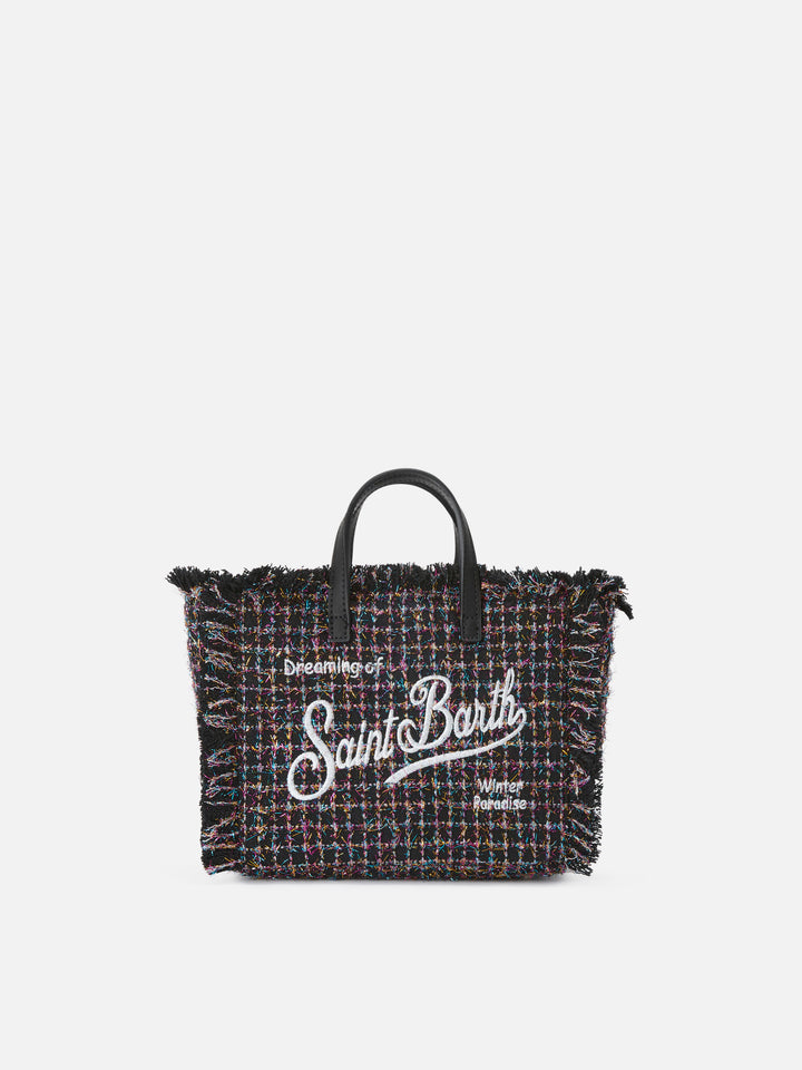 Borsa Mini Vanity nera in tweed con finitura lucida