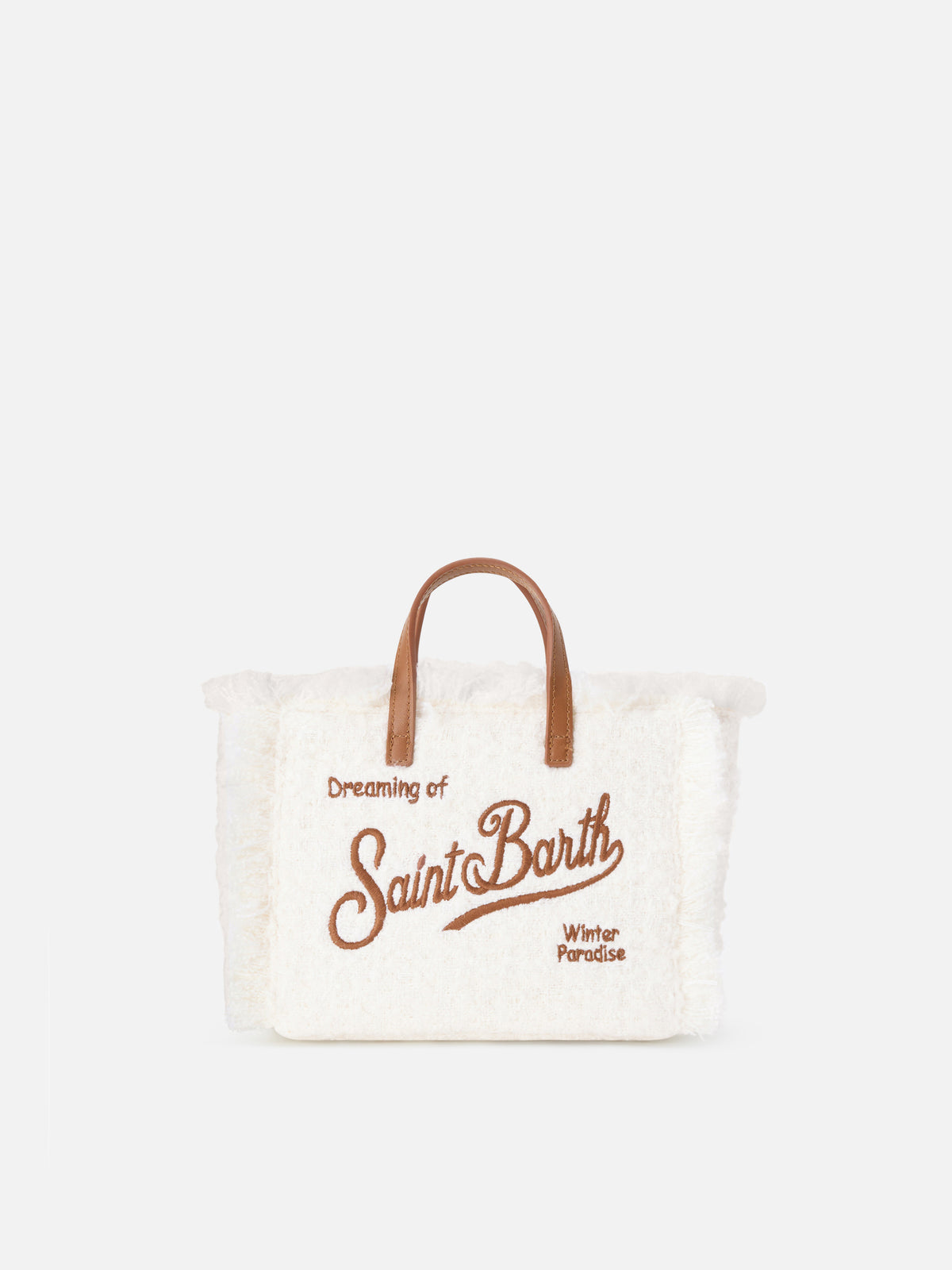 Borsa Mini Vanity off white in tweed con ricamo logo