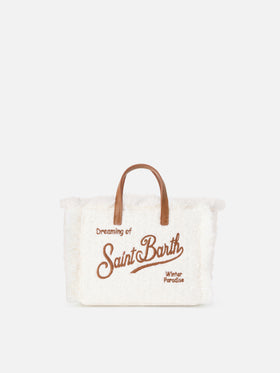 Borsa Mini Vanity off white in tweed con ricamo logo