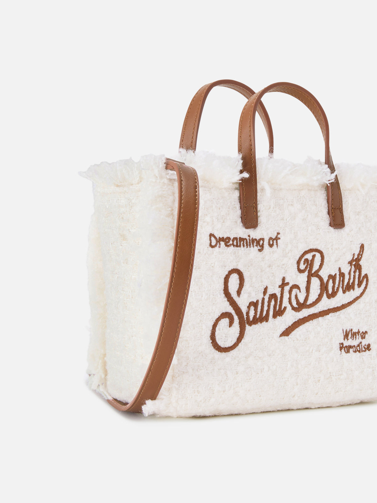 Borsa Mini Vanity off white in tweed con ricamo logo