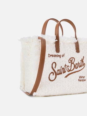 Borsa Mini Vanity off white in tweed con ricamo logo