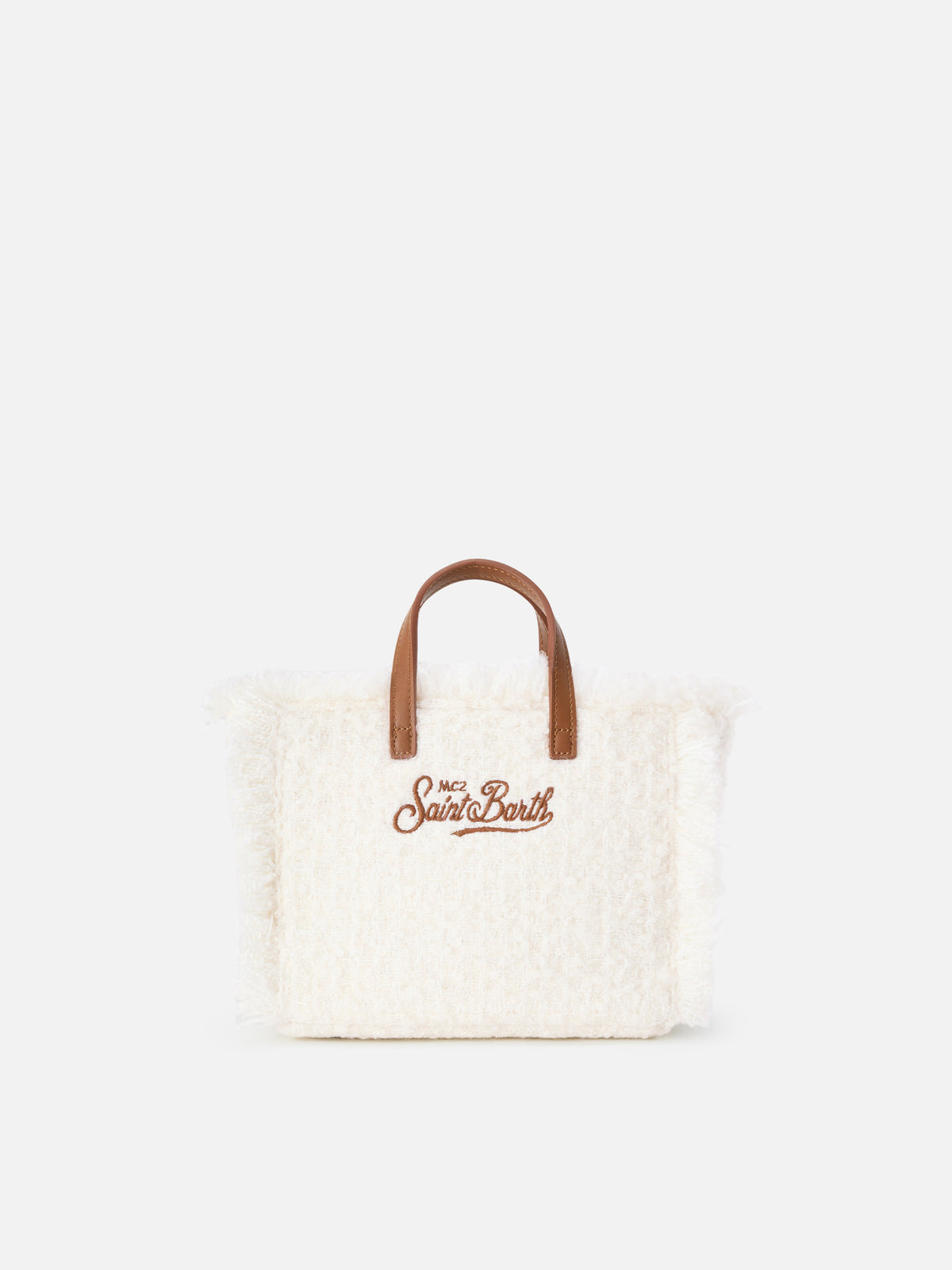 Borsa Mini Vanity off white in tweed con ricamo logo
