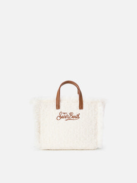 Borsa Mini Vanity off white in tweed con ricamo logo