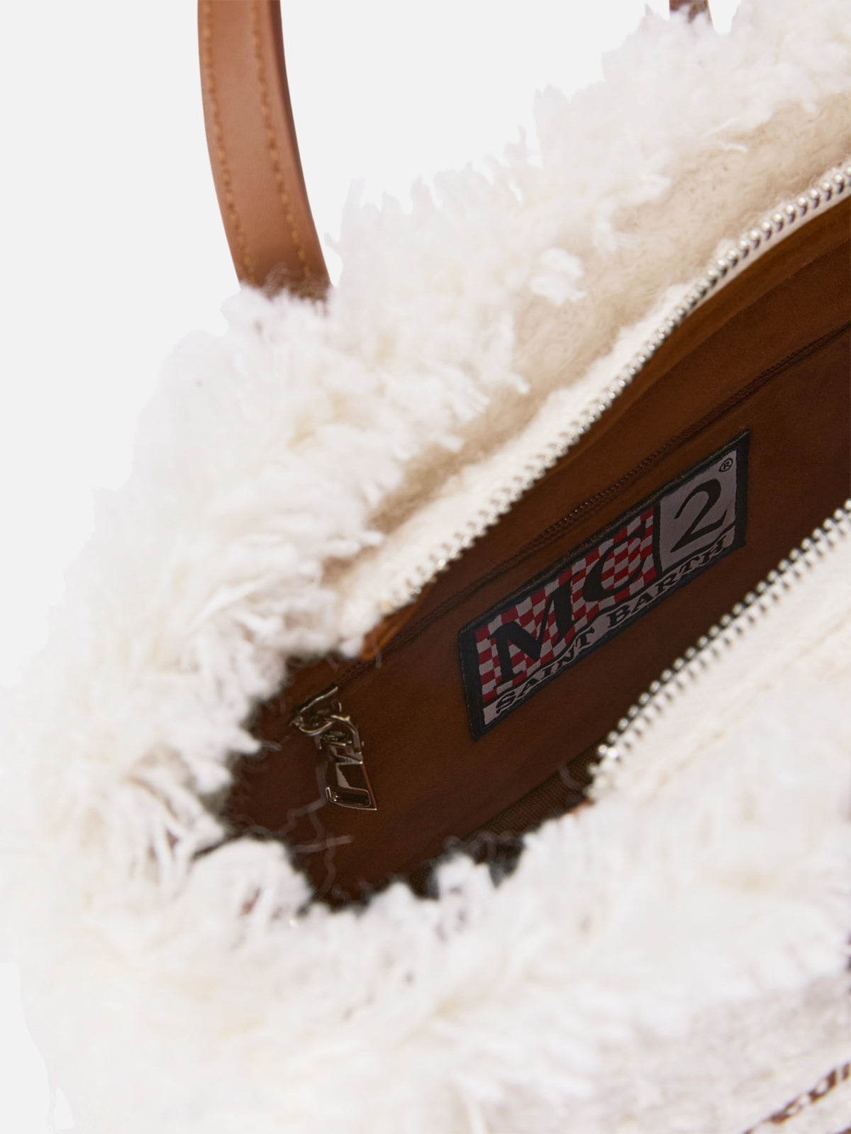 Borsa Mini Vanity off white in tweed con ricamo logo