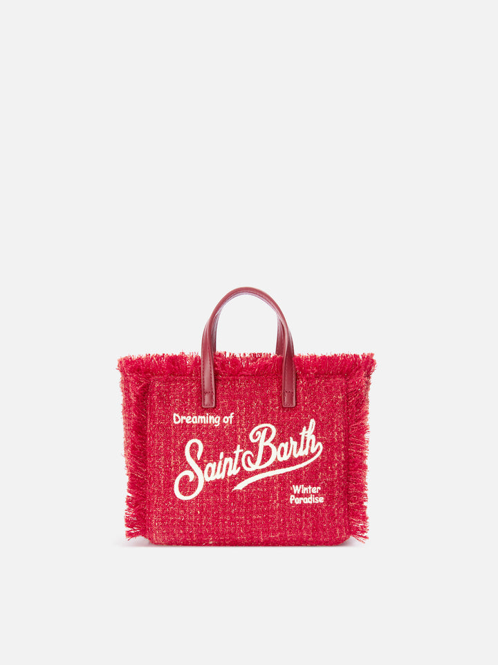 Rote Mini Vanity Bag aus Tweed mit Logostickerei 
