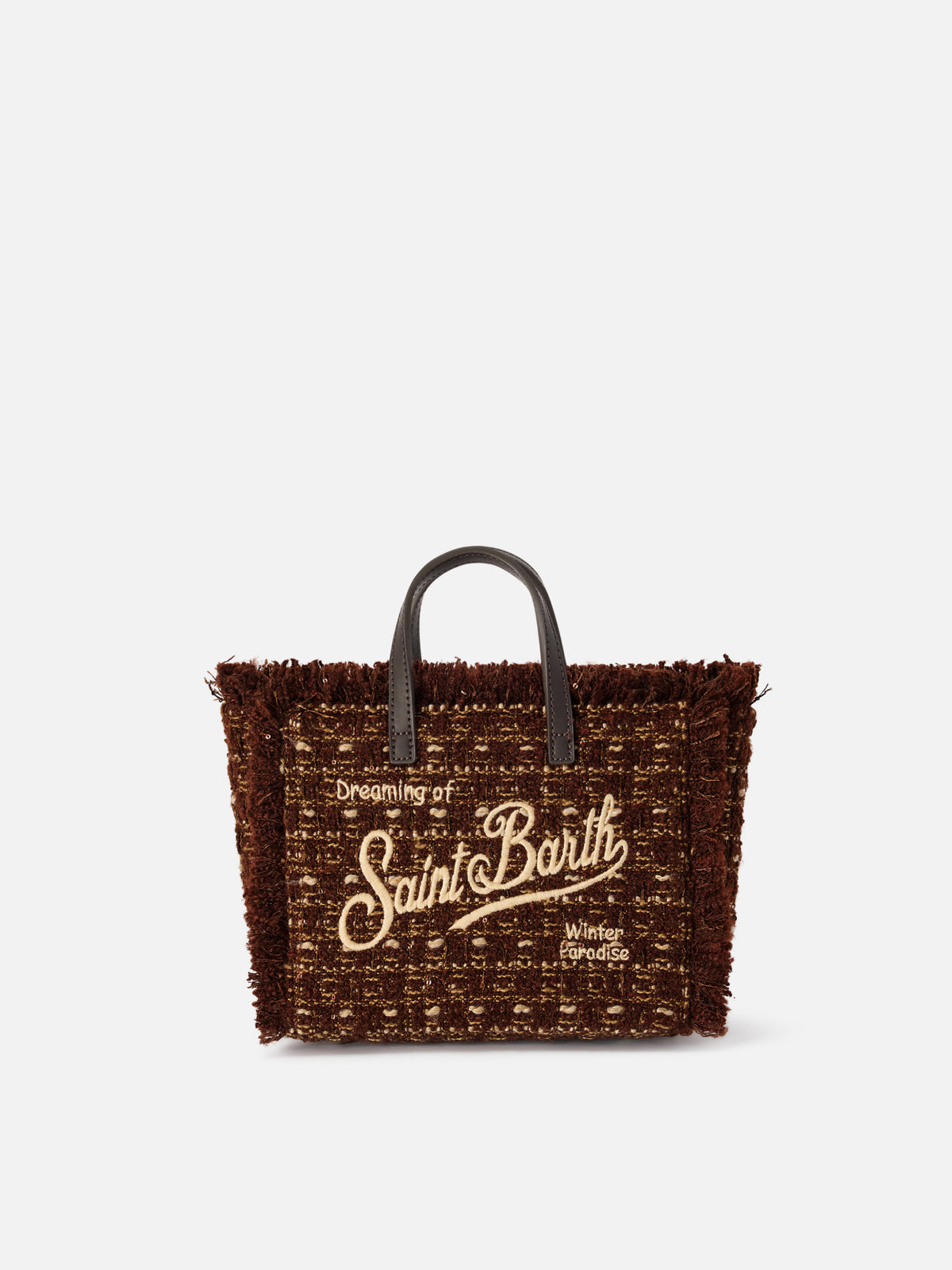 Borsa Mini Vanity marrone in tweed con ricamo logo