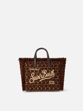 Borsa Mini Vanity marrone in tweed con ricamo logo