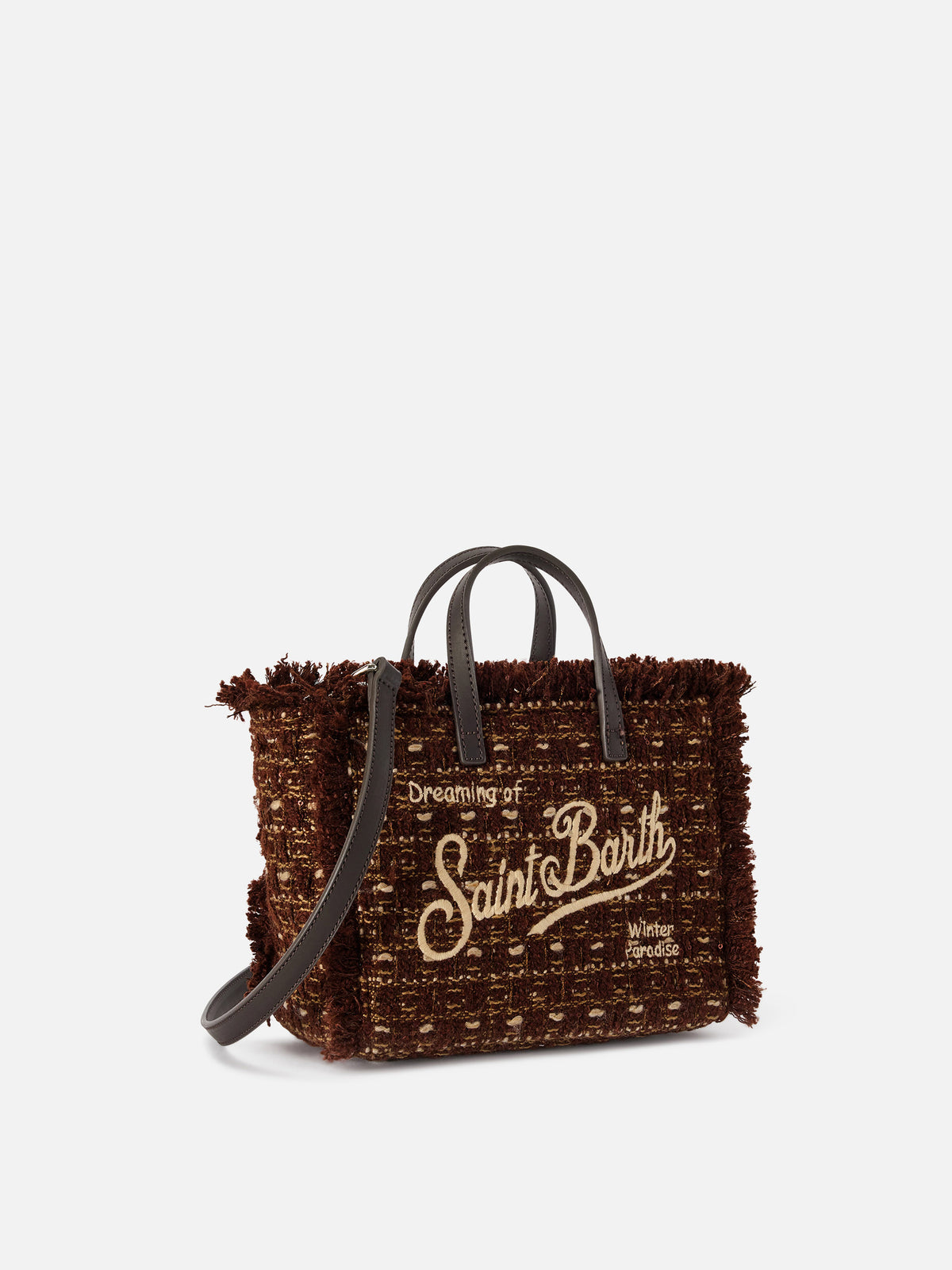 Borsa Mini Vanity marrone in tweed con ricamo logo