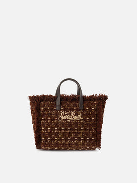 Borsa Mini Vanity marrone in tweed con ricamo logo
