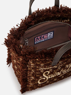 Borsa Mini Vanity marrone in tweed con ricamo logo
