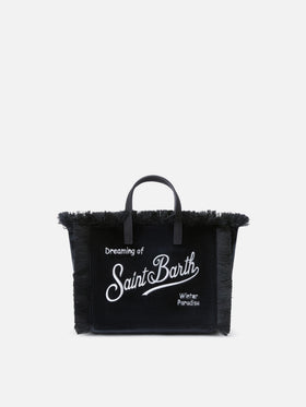 Schwarze Mini-Vanity-Bag aus Samt mit Logostickerei 