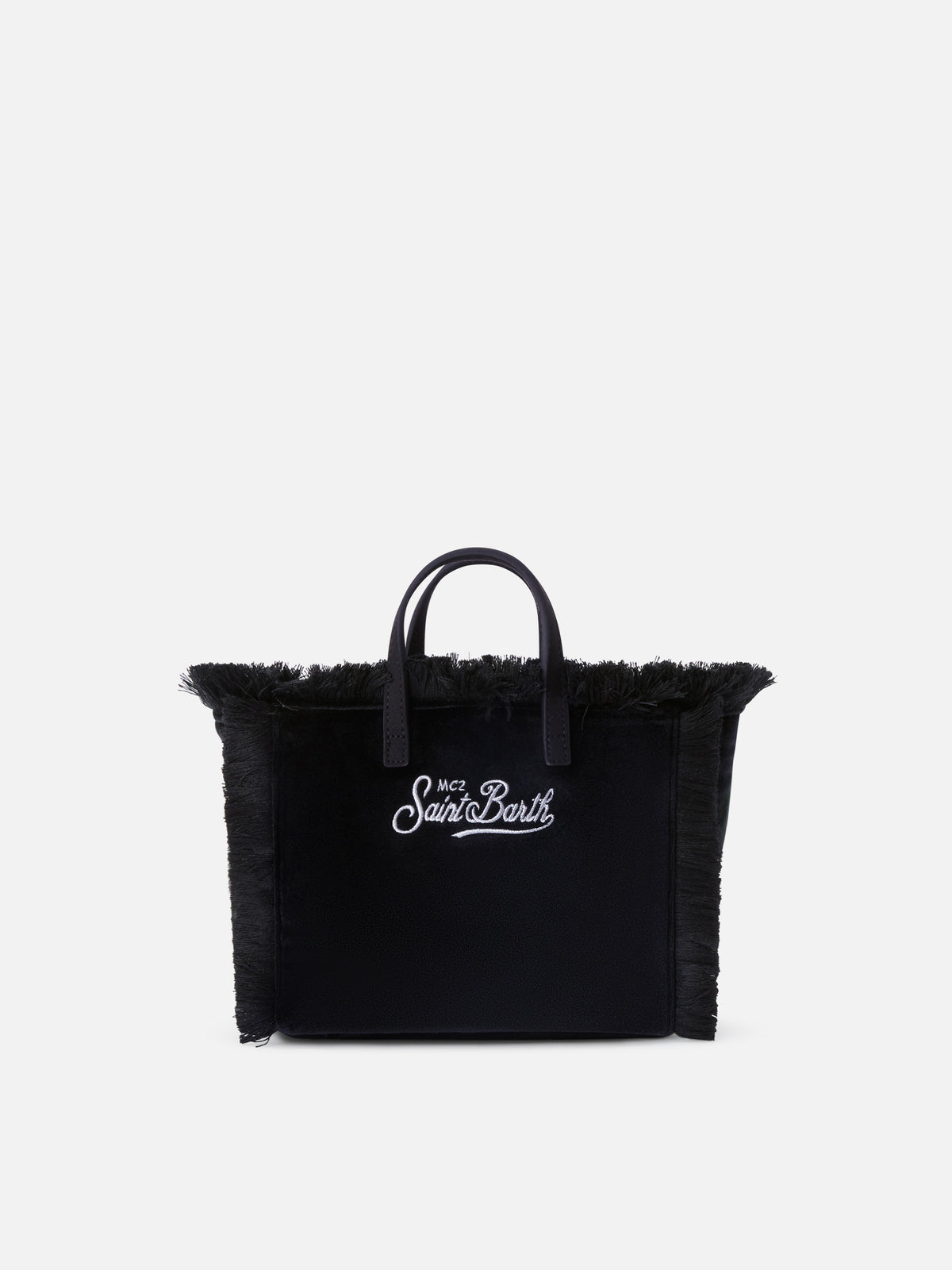 Schwarze Mini-Vanity-Bag aus Samt mit Logostickerei 