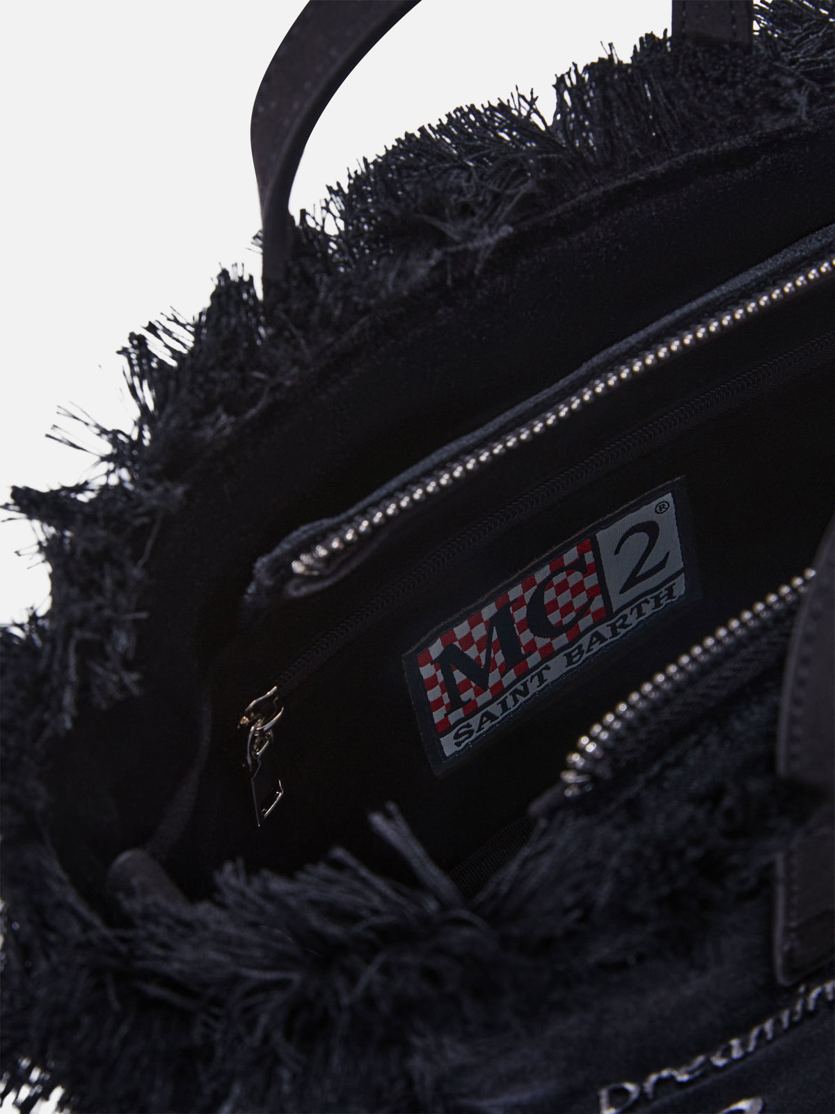 Schwarze Mini-Vanity-Bag aus Samt mit Logostickerei 