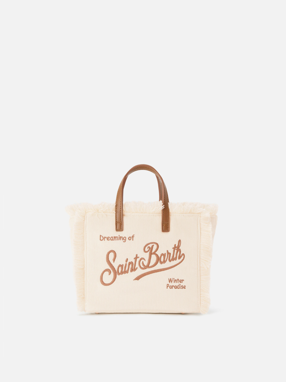 Bolso Mini Vanity de pana color off white con bordado del logo 