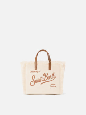 Bolso Mini Vanity de pana color off white con bordado del logo 