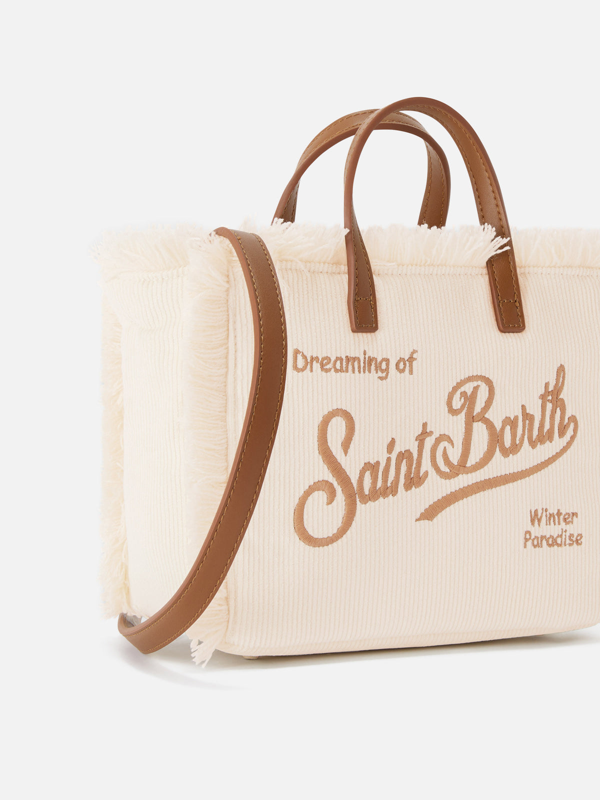 Bolso Mini Vanity de pana color off white con bordado del logo 