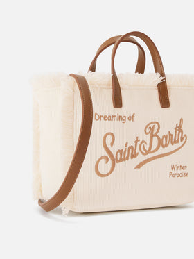 Bolso Mini Vanity de pana color off white con bordado del logo 