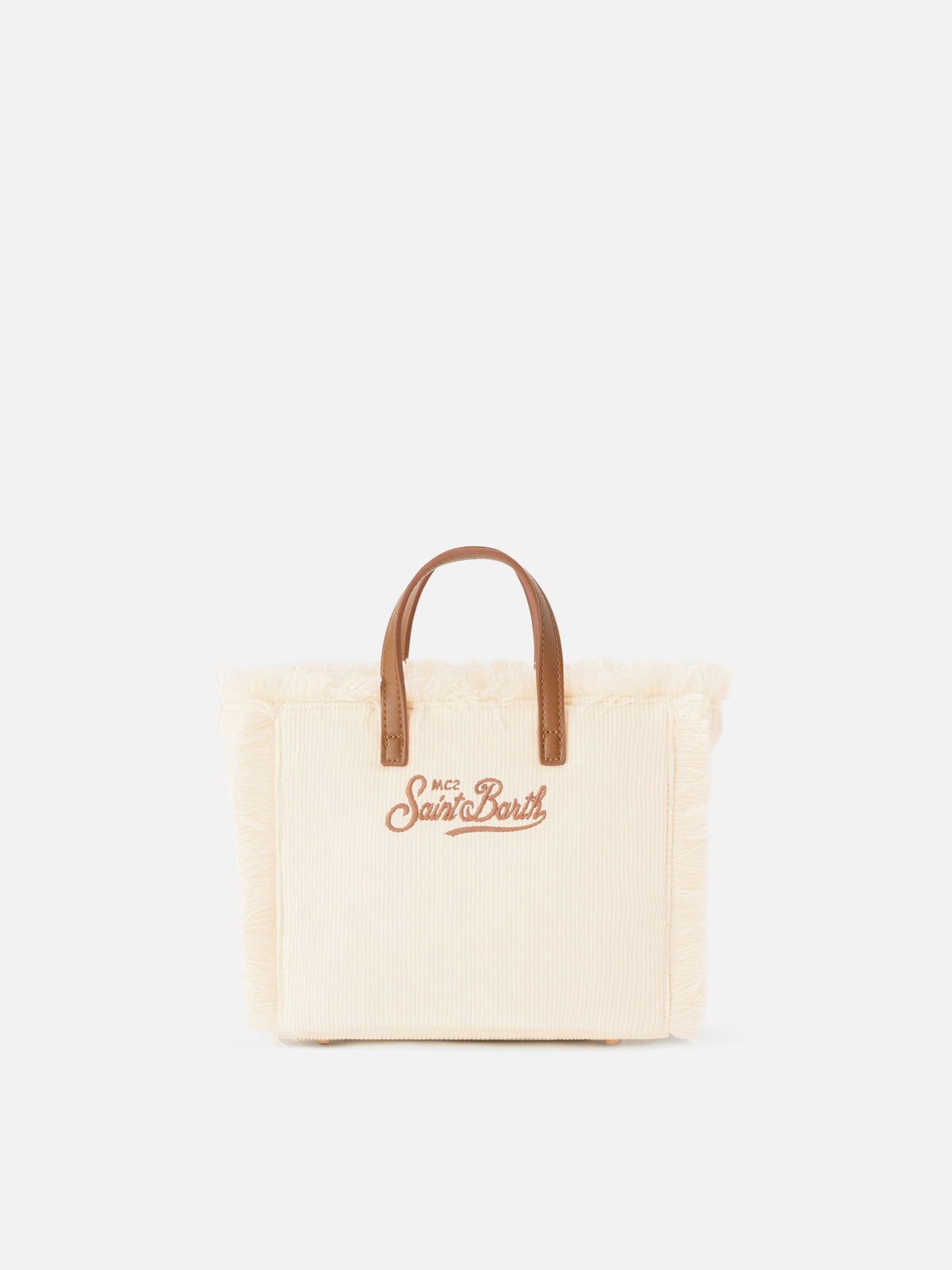 Bolso Mini Vanity de pana color off white con bordado del logo 